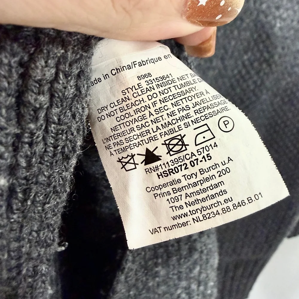 Tory Burch Gray Knit V-Neck Sweater Size Small